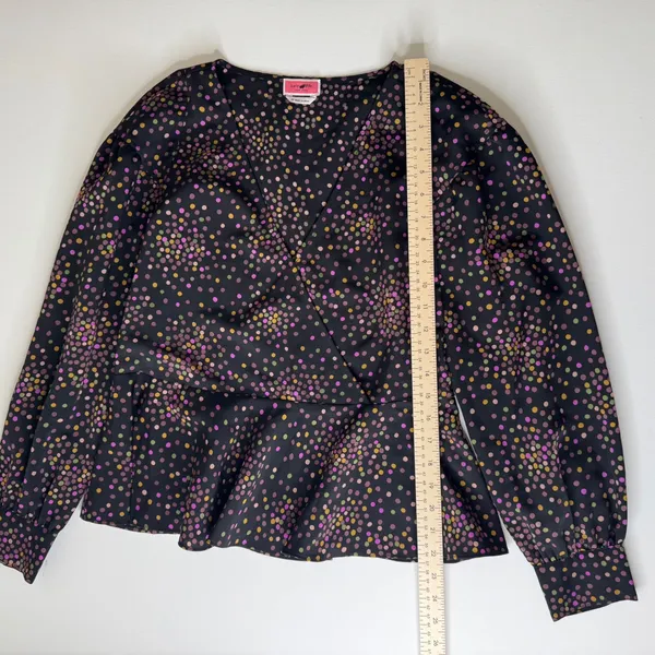Kate Spade Polka Dot Wrap Blouse‎ Size XS Black Peplum Long Sleeve Preppy Office - Image 6