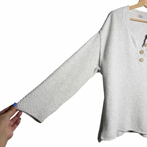 Free People FP Beach Hailee Sweater XS Gray Waffle Knit Henley Oversized Cotton - Image 7