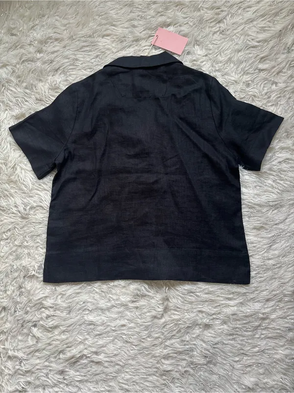 Quince 100% European Linen Black Women’s Short-Sleeve Button-Down Shirt Size XS - Image 4