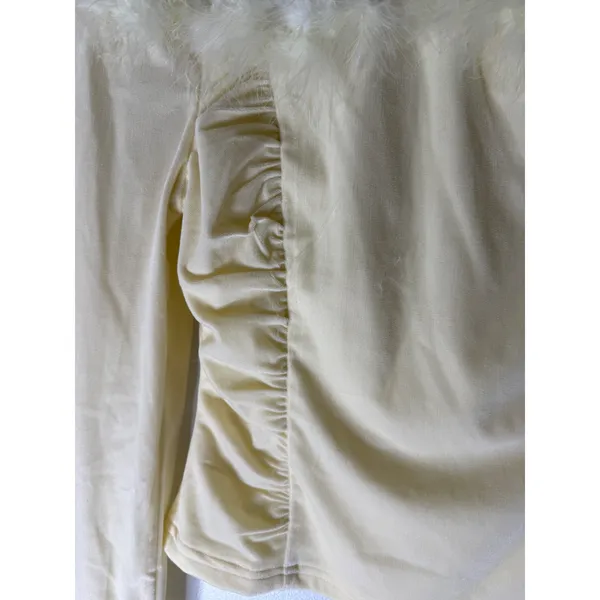 Chicwish butter yellow‎ long sleeve velvet top feather trim boho chic indie M - Image 4
