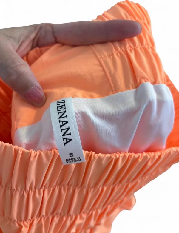 Zenana Cross Country Smocked Waist Running Shorts Sherbet Orange Size S - Image 3