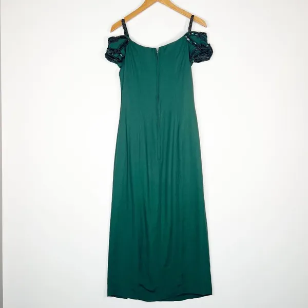 Vintage 90s Niki Originals Emerald Green Beaded Sequin Gown Dress Womens 8 - Image 7
