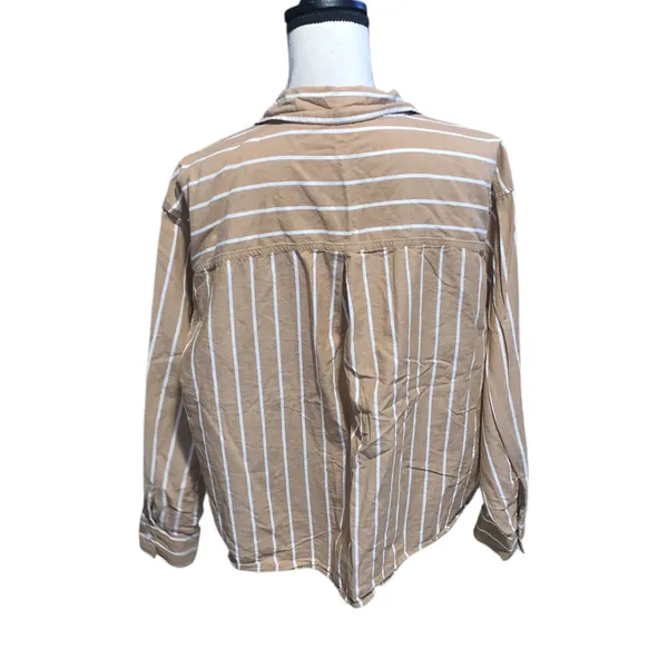 Maurices Striped Button-Up Shirt in Camel & White Long Sleeve - Image 5