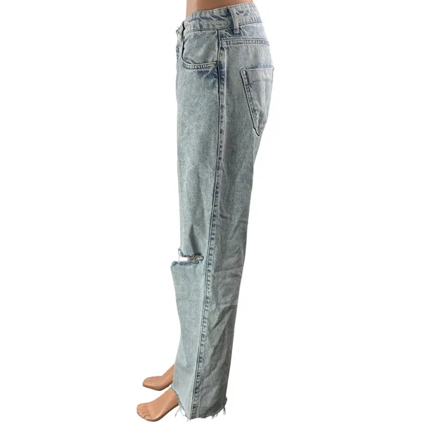 Zara Women's Blue Light Wash High Rise Distressed Wide Leg Denim Jeans Size 8 - Image 2