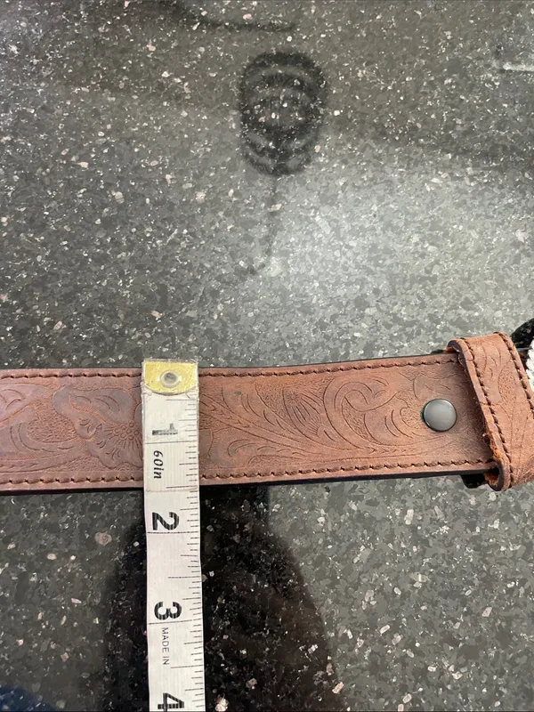 Nocona Western Brown Leather Belt With Silver Floral Buckle - Image 7