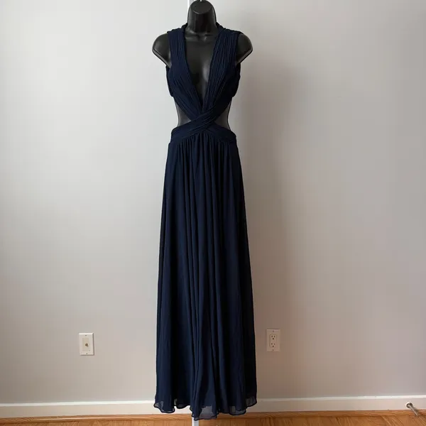 Lulus‎ sz S Navy Blue Vivid Imagination Cutout Maxi Dress Plunging Luxury NWOT - Image 4