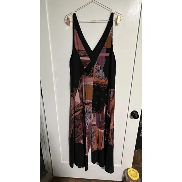 Free People All Patched Up Wide Leg Jumpsuit Patchwork V-Neck Womens‎ Size XS - Image 3