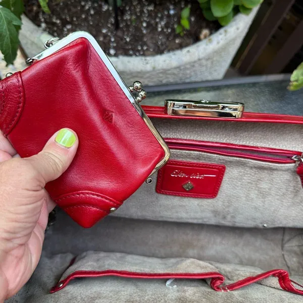 Eileen West Lipstick Red Leather Shoulder Hand Bag And Change Purse - Image 4