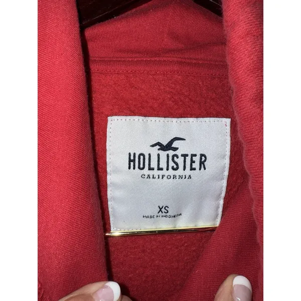 Hollister Women's Sz XS Red Hoodie Hooded Sweatshirt‎ Letterman Spell Out - Image 3