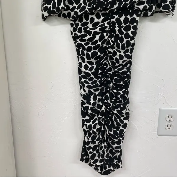 Cache Black White Spotted Ruched Draped Bodycon Mini Dress Womens 2 Vintage 90s - Image 10