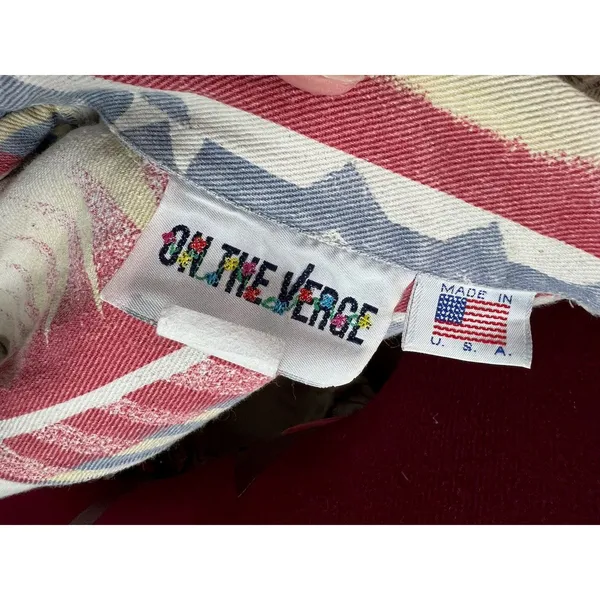 Jean Jacket Aztec print cropped Vintage 1980s red blue cream - Image 10