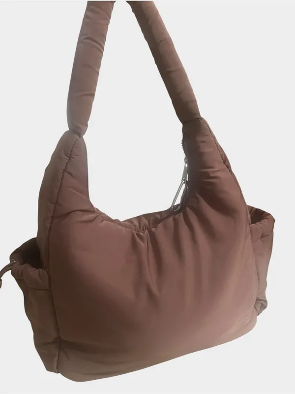 Bearpaw Puffer Shoulder Bag Dusty Mauve Rose Brown Nylon Hobo Tote - Image 2