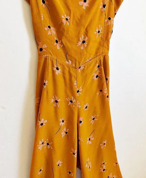 Faithfull The BranD Anthropologie Wide Leg Jumpsuit Floral Orange Size L - Image 4