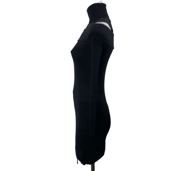 Guess Black Long Sleeves Cold Shoulder Lace Turtleneck Bodycon Sweater Dress XS - Image 2