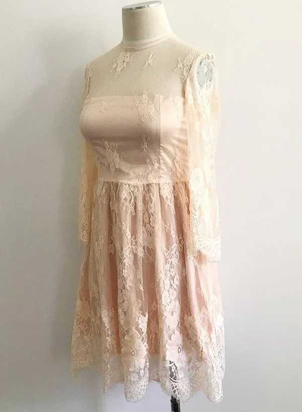Lace Sheer Formal Dress Pink Size XS - Image 3