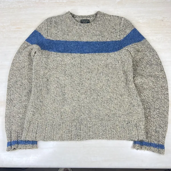 Vintage Abercrombie & Fitch Wool Blend Striped Sweater Oatmeal Blue 90s Medium - Image 4