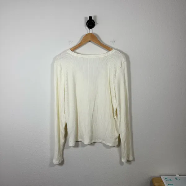 Aerie Women’s Cozy Ribbed Knit Henley in Ivory Size XXL - Image 8