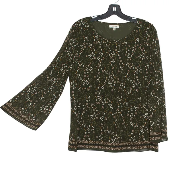 Max Studio Top Boho Cottage Fairy Whimsigoth Floral Bell Sleeve Green Size Large - Image 6