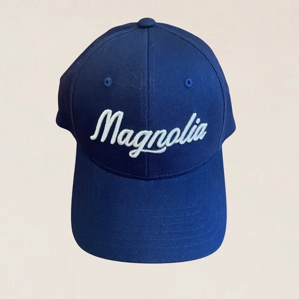 Magnolia Market Script Embroidered Navy Blue‎ Flexifit Baseball Cap Hat S/M NEW - Image 3