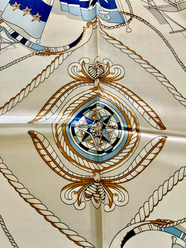 Vintage Square Sailing BOAT,WHEEL&Anchor 35/35 Oversized satin Silky SCARF - Image 4