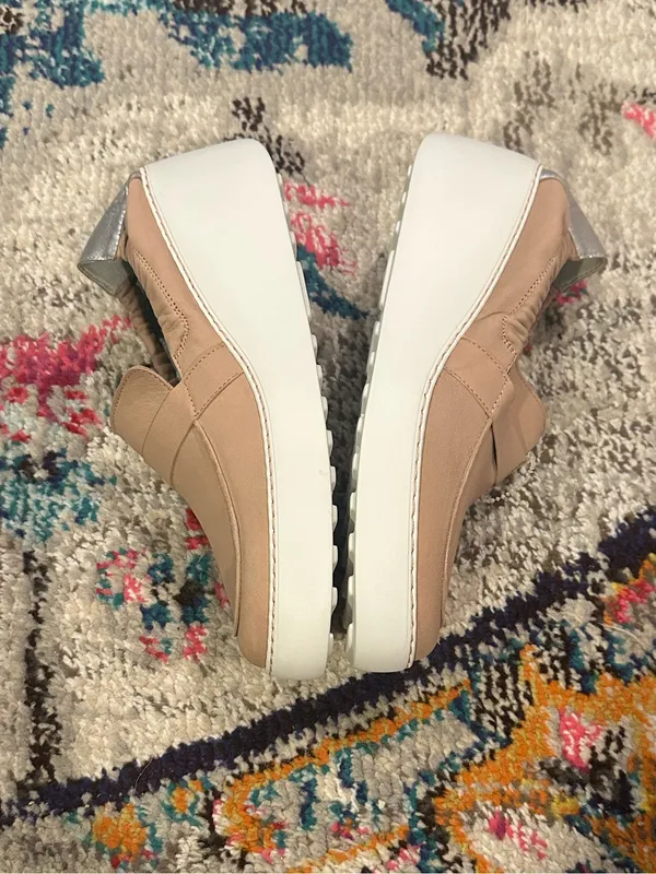 FLY LONDON Duli Platform Wedge Loafers Shoes Tan Beige Silver 40 - Image 4