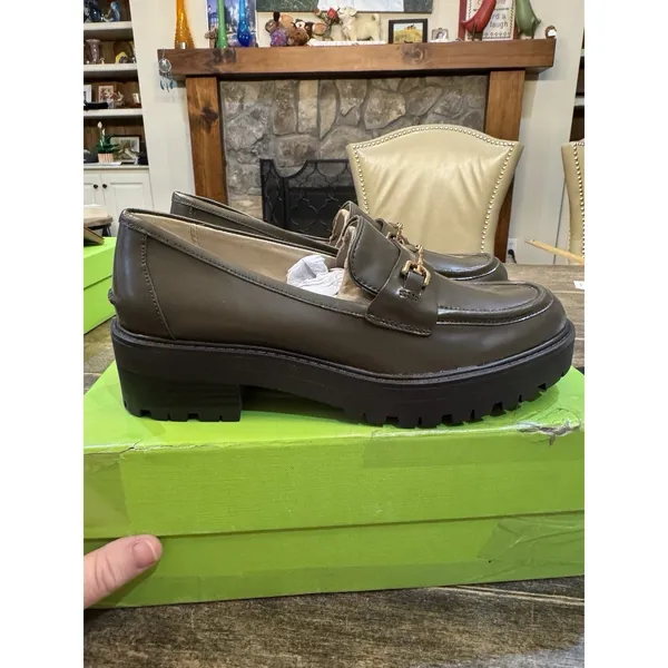 Sam Edelman Tully Alpine Green Shiny Slip On Chunky Lug Sole Loafers‎ Size 7.5 - Image 4