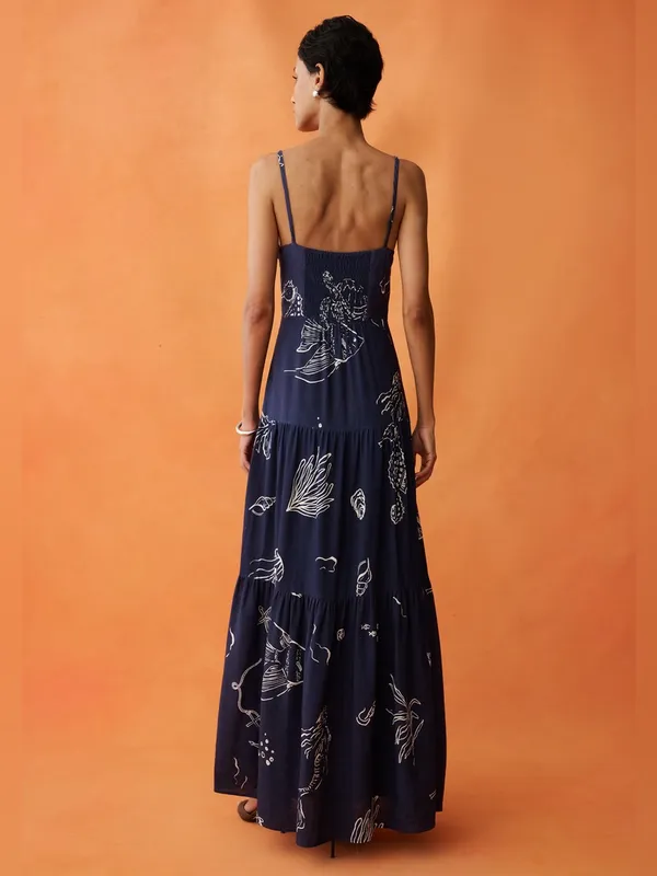 NWT Anaya Zali Linen Maxi Dress size 8 navy blue coastal Few Moda - Image 3