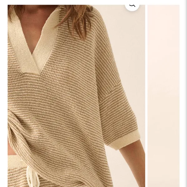 Prómesa NWT Days of Joy Striped Short-Sleeve Polo Sweater size L in Cream & Sand - Image 6