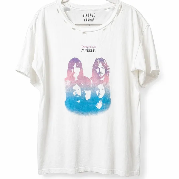 Vintage Canvas Pink Floyd Meddle Gradient Graphic Distressed Raw Edge T-Shirt - Image 2