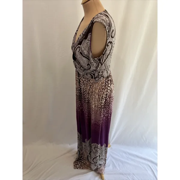 Soma Sleeveless Maxi Dress V Neck Brown‎ Purple Paisley Boho Resort Moody - Image 5