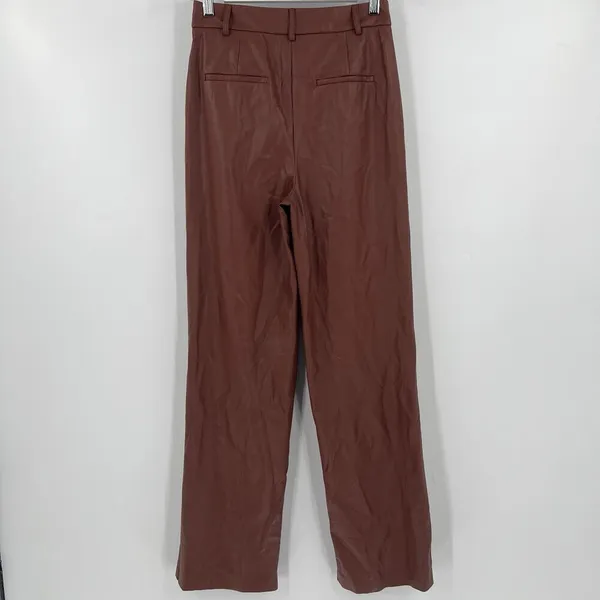 House Of Harlow Size 2 Brown Faux Leather Tapered Leg Pants‎ Pleated Trousers - Image 4