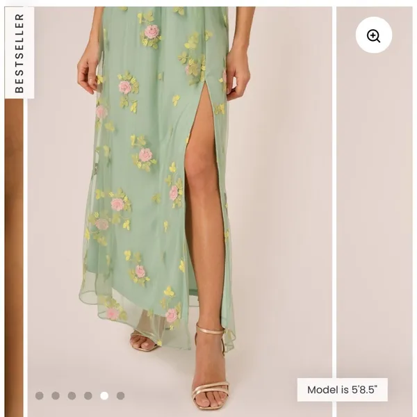 Adrianna‎ Papell Embroidered Maxi Dress Sage Multi Floral Flutter Size M NWT - Image 5