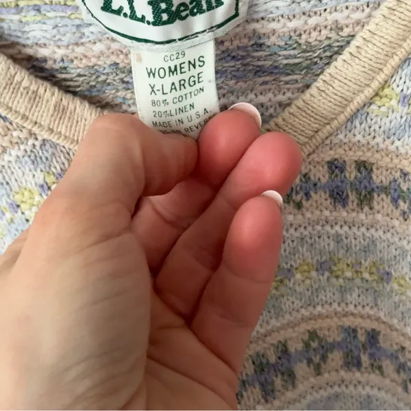 Vintage 90s L.L. Bean Pastel Fair Isle Cotton Linen Sweater knit beige striped - Image 5