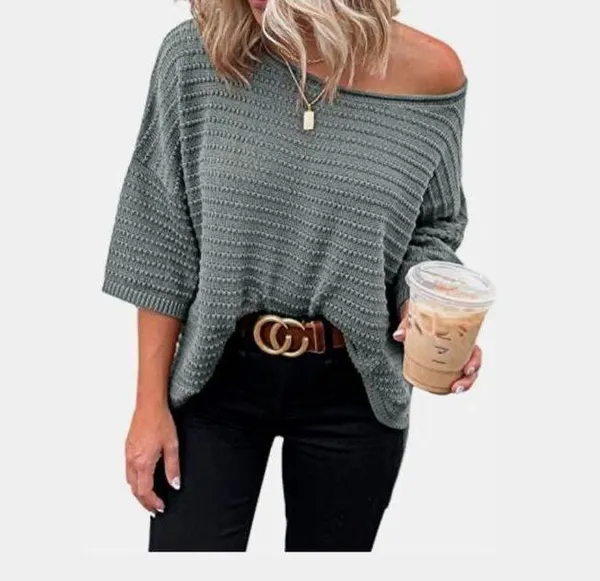 NEW~ 3/4 Sleeve Loose Tunic Tops Lightweight Knit Pullover Sweater 2X - Image 3