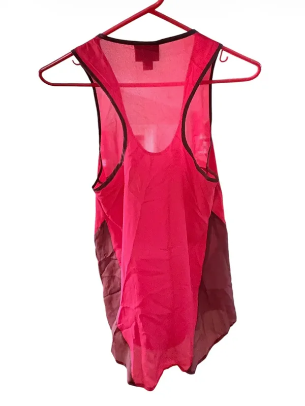 Mossimo sheer red razorback tank with brown asymmetrical side panels XS - Image 3