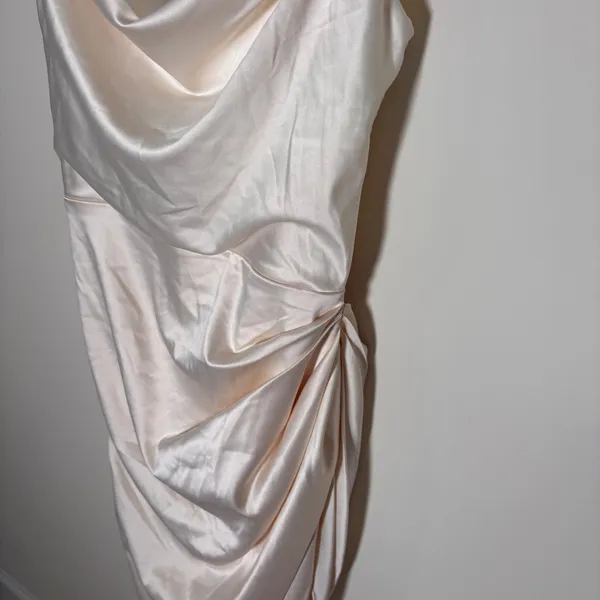 HTZMO Women Champagne Satin Cowl Neck Ruched Midi Slip Dress SUM4640A Size S - Image 5