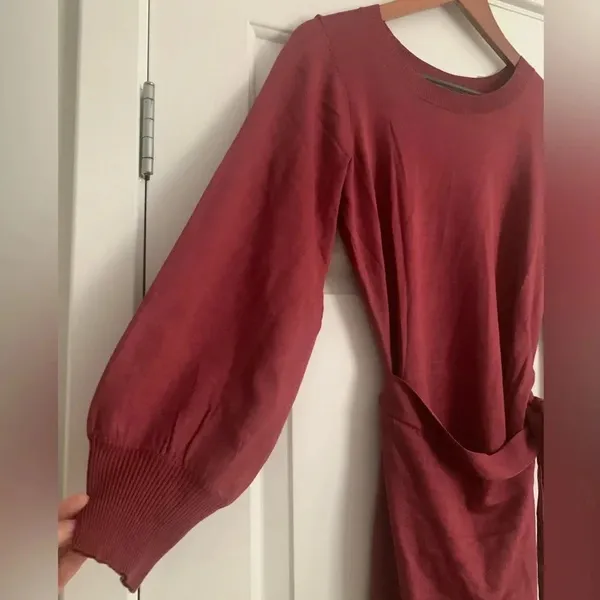 Taylor Faux-Wrap Belted‎ Midi Sweater Dress - Size S - Cognac - NWT - Image 7