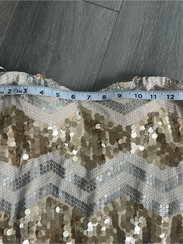 As You Wish Gold Sequin Strapless Mini Dress Chevron Party Size Large - Image 10