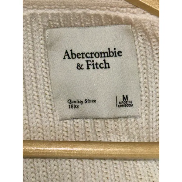 Abercrombie & Fitch Cream Ribbed Knit Long Sleeve V-Neck Cardigan Sweater Size M - Image 3