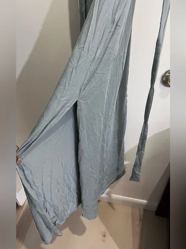 Lulus NWT Women XS Pale Dusty Blue Jersey Knit Surplice Slit Maxi Dress - Image 5