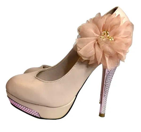 Rhinestone Heel Platform Pumps Pink Size 7 - Image 5
