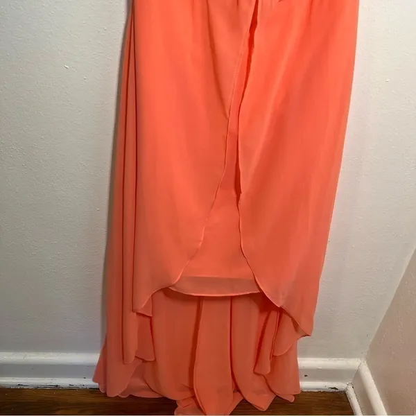 David's Bridal Womens Sz 8 Strapless High Low Dress with Front Detail Coral Reef - Image 5