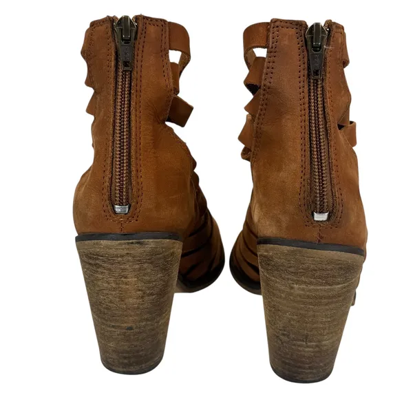 Free‎ People Womens Sz 40 Brown Strappy Leather Cutout Heeled Booties Block Heel - Image 6