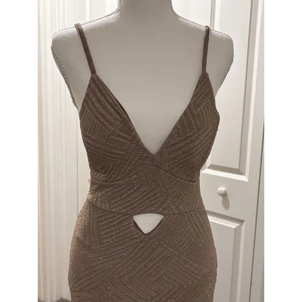 Privy Gold Mesh Padded Sequin Bodycon Keyhole Dress Party Cocktail Sleeveless XS - Image 14