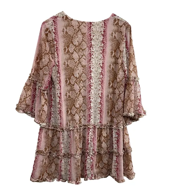 Entro‎ Snake Print Ruffle Tiered V Neck Bell Sleeve Mini Dress Size M - Image 4