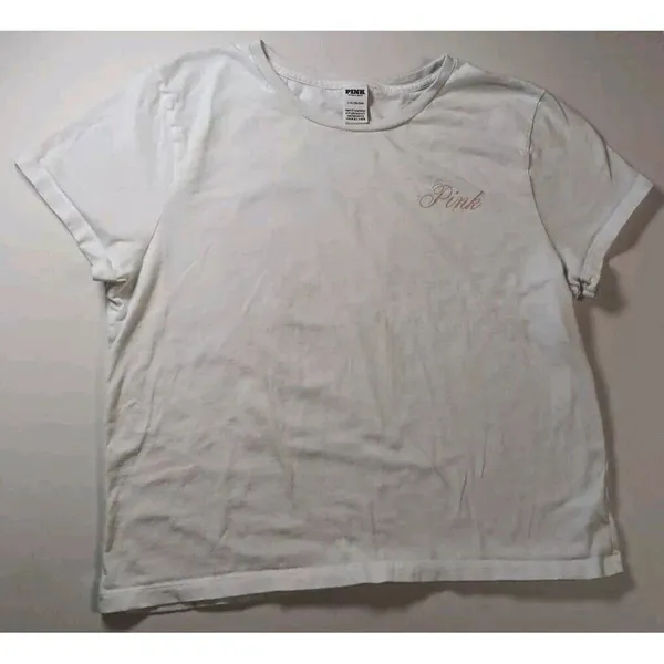 VS PINK Cropped Logo White‎ Graphic Tee Roadtrip Bound Large Athletic Gym - Image 3