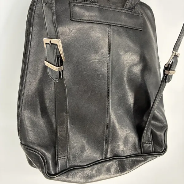 Perlina Black Leather Backpack Purse Women's Shoulder Bag Genuine Leather - Image 7