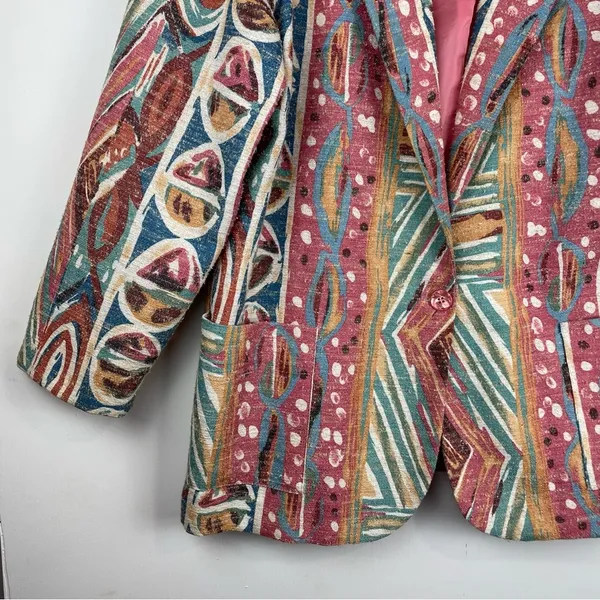 Vintage 80s 90s Pastel Retro Funky Blazer Jacket Sz 16 Boho Aztec Western - Image 6