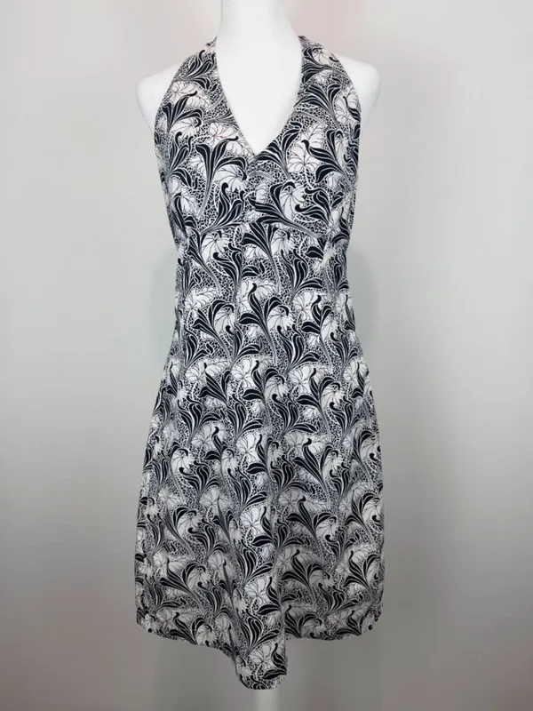 Tommy Hilfiger Women Size 12 Halter Dress Black White Floral Cotton Midi‎ - Image 11