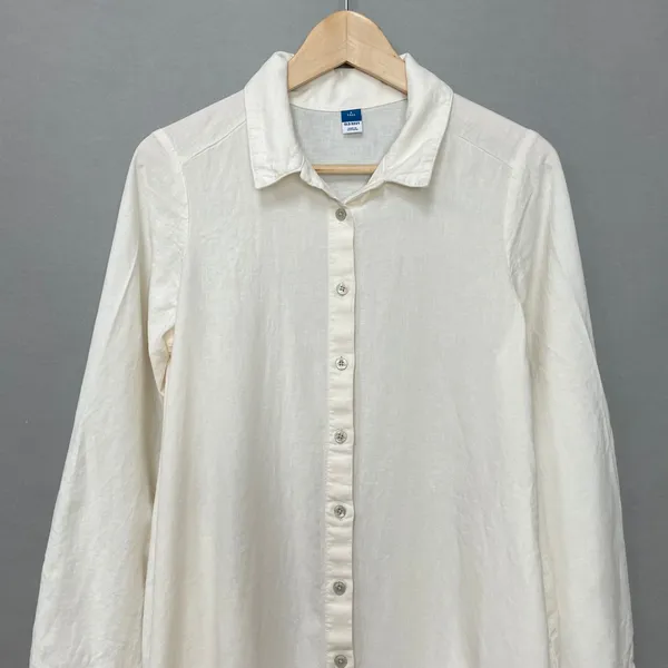 Old Navy Linen Blend Shirt Dress White Women Small Tall Long Sleeve Minimalist - Image 4
